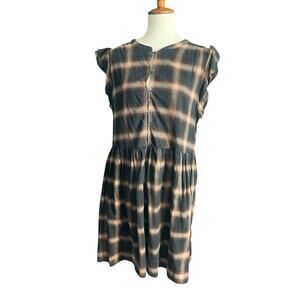 Time and Tru Women's Cotton Plaid Woven Dress Brown Relaxed Fit Size XL NWOT